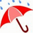 A static image with a red umbrella on a white background, blue raindrops, and blue text on a red background.
