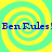 Blue text "Ben Rules! Ben Rules!" repeats across a yellow and cyan spiral background with no visible animation changes.