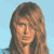 Static pixelated image of a person with long brown hair against light blue background, rendered in low-resolution 50x50 pixels with visible dithering and color blending.