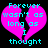 A static pixel art image of a broken pink heart with cyan text reading "Forever wasn't as long as I thought" on black background.