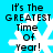 Pixelated text 'It's The GREATEST Time Of Year!' over white snowflake on cyan background, with visible animation changes across frames.