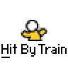 Animated contact sheet showing a 3x3 grid of frames from an AIM buddy icon featuring a yellow stick figure and black train silhouette with repeated text "Hit By Train".