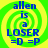 Four identical display blue text on a green-yellow spiral background with "allen is a LOSER =D =P" text