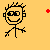 Pixelated stick figure with spiky hair and glasses shows four sequential expressions on a solid yellow background, including smiling, neutral, frowning, and angry states.