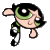 Pixelated cartoon character with green eyes and black hair in a dynamic pose against gray background.