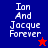 Four display "Ian And Jacque Forever" text with star symbols; blue has red star, red has blue star, purple have no stars