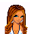 Pixel art contact sheet showing two frames of a female character with long brown hair wearing a white halter top and dark flared pants, next to blue text reading "Cait" on a transparent background.