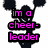 Pixelated cheerleader silhouette with pom-poms, pink text overlays, and a gray background section.