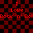 Red and black checkered background with repeated text "I Love Rock 'n' Roll" in red pixelated font, showing animation changes in text alignment and background pattern.