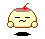 Pixelated character with closed eyes, mustache, and cherry-topped dessert head, standing on black shadow against gray background.