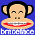 Pixelated cartoon monkey face with braces, red lips, and blue background featuring the text "bracelace" below.