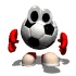 Animated soccer ball character with red gloves and beige feet, performing sequential motion