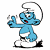 A 50x50 pixel animated buddy icon featuring a blue Smurf character on the left and green text "Original Icons .com" on a dark green background to the right, displayed as a contact sheet with two frames.