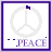 Animated sequence of peace symbol icons with purple and white color variations, each displaying 'PEACE' text below the symbol.