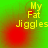 Yellow text reading 'My Fat Jiggles' on a green background with red circular highlights, displayed in four sections
