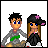 Pixel art of two characters on a yellow background with blue text reading 'summer luvin' baby'.