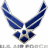 Two distinct US Air Force emblems displayed side-by-side in a contact sheet format, with the left emblem showing stylized wings and the right emblem featuring an eagle atop a shield within a circular seal.