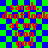 Red pixelated text on a blue-green checkered background reads 'sarah. dont look at my icon god' in two identical vertical
