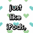 Pixelated text reads 'just like iPods, they are playing around the world' over a heart-shaped collage of small icons and pastel hearts on white.