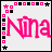 Two side-by-side pixel art display the name 'Nina' in contrasting color schemes with decorative borders