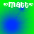 Green and blue gradient background with white text reading "matt" flanked by arrow symbols, showing subtle animation changes in blue circular patterns.