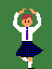 Pixelated character in school uniform dancing with arms raised, alternating between single-leg and double-leg poses on green background.