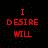 Red pixelated text on black background displays five variations of 'I [verb] WILL' phrases with animated transitions between them.