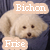 Pixelated image of a light-colored dog with dark eyes and nose, two text labels above and below the dog.