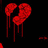 Red pixelated broken heart with dripping blood on black background, surrounded by red pixelated text phrases.