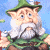 Pixelated garden gnome with green hat and white beard stands against blue sky, next to dark green with bright green text
