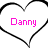 A 3x3 contact sheet of seven animated frames showing a heart-shaped icon with the name "Danny" in varying colors, displayed on a gray background.