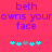 Pixelated text and symbols on a bright pink background with purple lettering.
