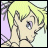 Pixelated cartoon-style icon of a character with blonde hair and pointed ears, likely Tinker Bell from Peter Pan, shown in profile against a light background with purple accents.