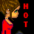 Pixel art contact sheet showing six frames of a cartoon woman in red dress with changing text "HOT" colors next to her profile view.