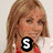 six pixelated images showing a woman with long blonde hair in various poses and backgrounds, some with overlaid text letters