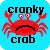 Pixelated red crab with black mustache on light blue background, text 'cronky' above and 'crob' below in blocky font.