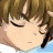 A 48x48 pixel buddy icon featuring a close-up of an anime-style character's face on the left and text elements on a black background on the right, with visible pixelation and dithering effects.