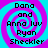 Four identical display a pixelated text-based design with cyan and magenta spiral backgrounds, each containing the phrase "Dana and Anna luv Ryan Sheckler" in black block letters