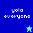 Pixelated text 'yola everyone' on blue and cyan backgrounds with a star symbol.