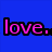Four- with blue background text 'love.', a smiling man, a woman's face, and an MP3 player with earphones