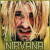 Two side-by-side pixelated frames of a blonde woman with red lips and braces, each labeled "NIRVANA" in blocky text below her face against a yellow background.