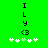Green background with vertical text 'ILY' above a heart symbol and five white plus signs, one of which is light green.