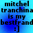 Blue background with black text reading "mitchel tranchina is my bestfrand :]" in pixelated font, repeated twice horizontally and vertically.