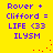 Yellow background with blue text reading "Rover + Clifford = LIFE (33 ILYSM" and scattered red dots in two identical