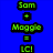 Blue background with green text forming three vertical of names and equals signs, plus a black rectangle with pink text reading BEST FRIENDS