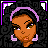 Pixel art contact sheet of a cartoon woman with dark curly hair in three frames showing pose changes, accompanied by text elements "Dark and" and "lovely" on white backgrounds with purple borders.