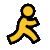 Animated contact sheet showing a yellow stick figure running that disintegrates into particles across 10 frames on gray background