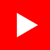 White triangular play button on solid red background with pixelated edges.