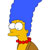 Pixelated character with tall blue hair, yellow skin, red collar, and white eyes in profile view against plain background.