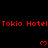 Red pixelated text 'Tokio Hotel' repeats across a black background with red heart symbols, partially obscured by a gray overlay.